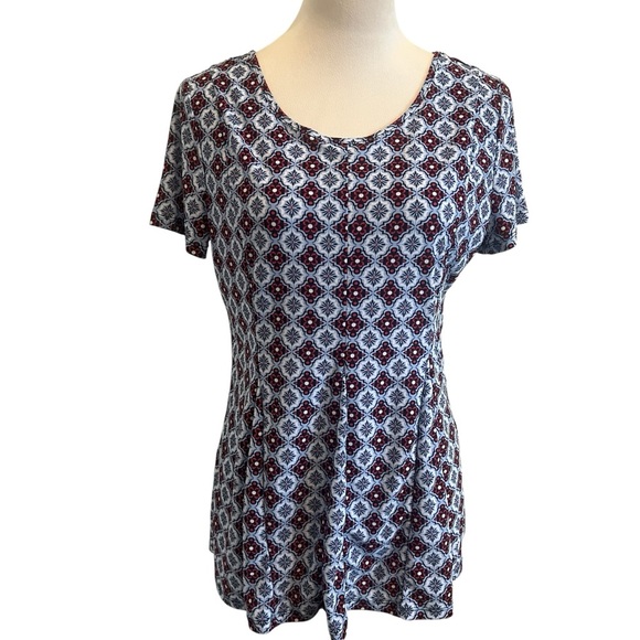 Roz & Ali Tops - Roz & Ali Diamond Pattern Blouse - Black, red  and White